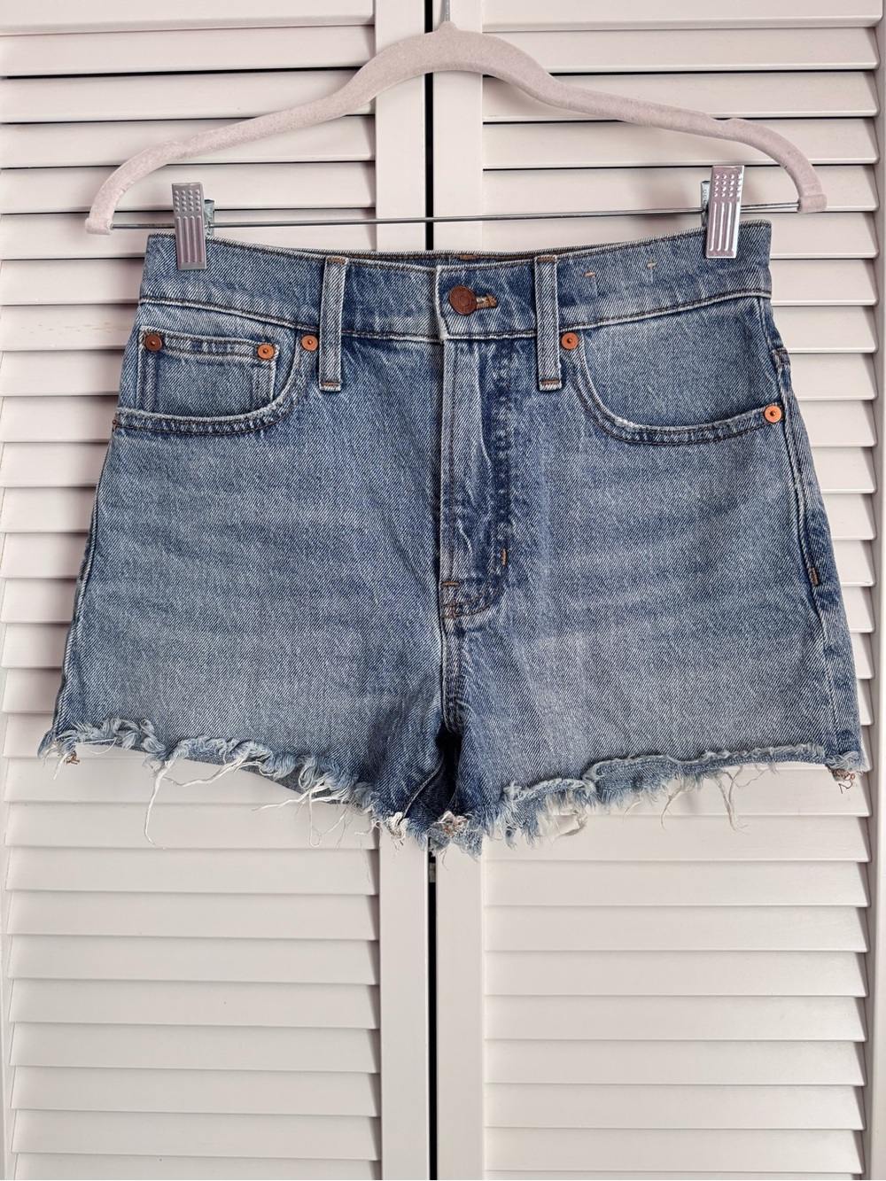 Madewell The Perfect Jean Shorts Distressed High Rise Raw Hem Blue Size 25